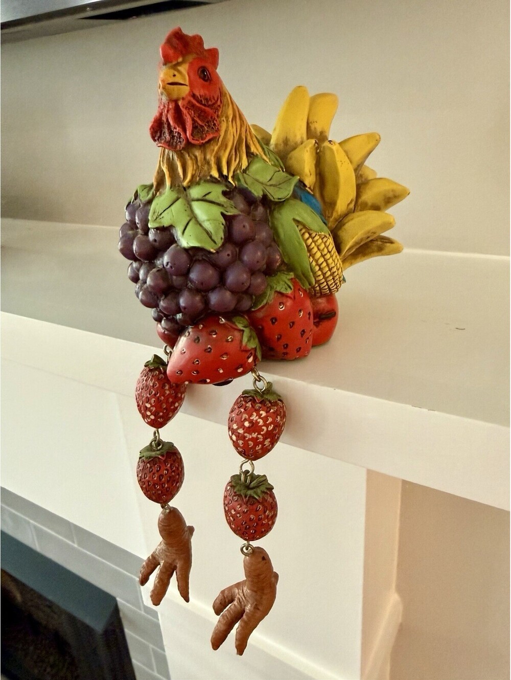 Whimsical Fruit Rooster Shelf Sitter Figurine Dangle Strawberry Legs Excellent